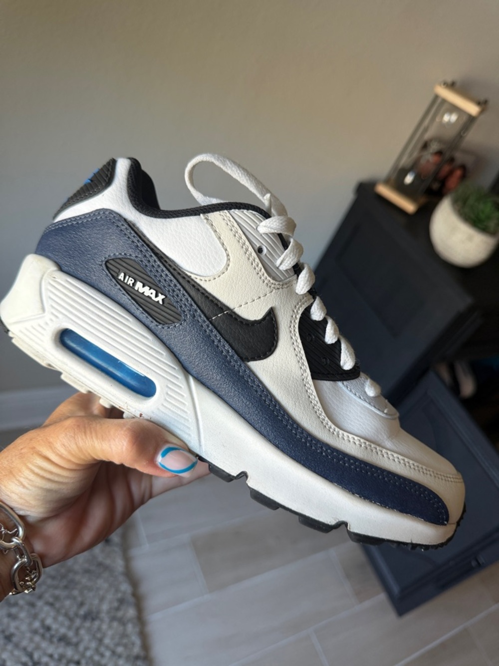 Youth Nike Air Max White and Navy Athletic Shoe